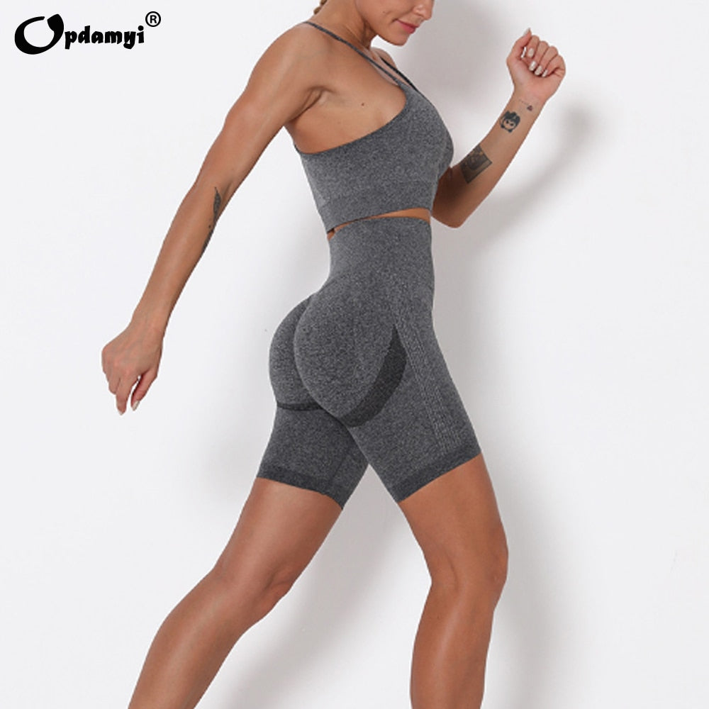 Women Seamless Yoga Set Sports Bra High Waist Leggings Fitness Sets Gym Shorts Running Sportswear Workout Clothes Sports Suits